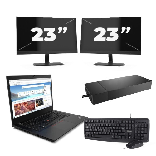Lenovo ThinkPad L14 Gen 2 - Intel Core i5-11e Generatie - 14 inch - 16GB RAM - 256GB SSD - Windows 11 Home + 2x 23 inch Monitor Tweedehands