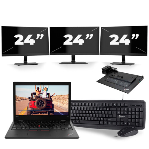Lenovo ThinkPad L380 - Intel Core i3-8e Generatie - 13 inch - 8GB RAM - 256GB SSD - Windows 11 + 3x 24 inch Monitor Tweedehands