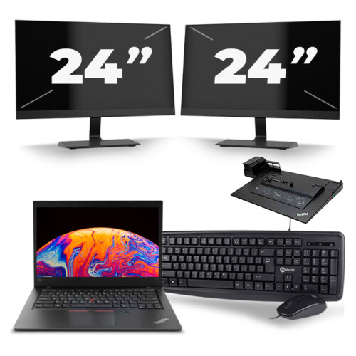 Lenovo ThinkPad L480 - Intel Core i5-8e Generatie - 14 inch - 16GB RAM - 256GB SSD - Windows 11 + 2x 24 inch Monitor Tweedehands