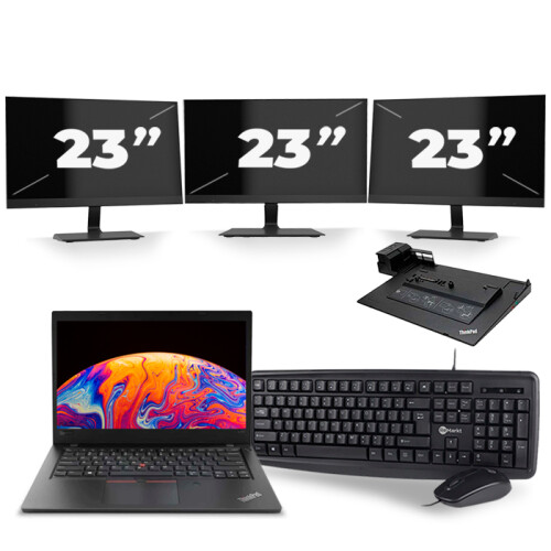 Lenovo ThinkPad L480 - Intel Core i5-8e Generatie - 14 inch - 16GB RAM - 256GB SSD - Windows 11 + 3x 23 inch Monitor Tweedehands