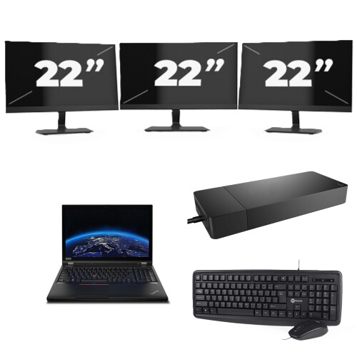 Lenovo ThinkPad P53 - Intel Core i7-9e Generatie - 15 inch - 8GB RAM - 256GB SSD - Windows 11 Home + 3x 22 inch Monitor Tweedehands