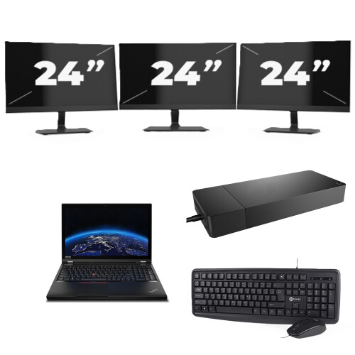 Lenovo ThinkPad P53 - Intel Core i7-9e Generatie - 15 inch - 8GB RAM - 256GB SSD - Windows 11 Home + 3x 24 inch Monitor Tweedehands