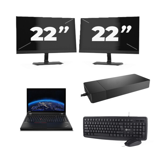 Lenovo ThinkPad P53 - Intel Core i7-9e Generatie - 15 inch - 8GB RAM - 256GB SSD - Windows 11 Home + 2x 22 inch Monitor Tweedehands