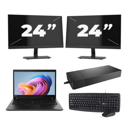 Lenovo ThinkPad T14 Gen 1 - AMD Ryzen 5 PRO 4650U - 14 inch - 8GB RAM - 256GB SSD - Windows 11 Home + 2x 24 inch Monitor Tweedehands