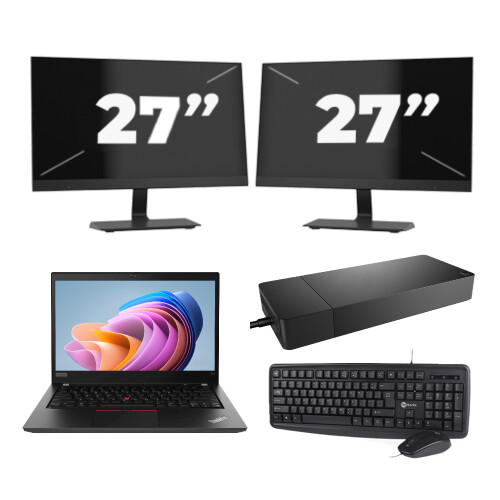 Lenovo ThinkPad T14 Gen 1 - AMD Ryzen 5 PRO 4650U - 14 inch - 8GB RAM - 256GB SSD - Windows 11 Home + 2x 27 inch Monitor Tweedehands