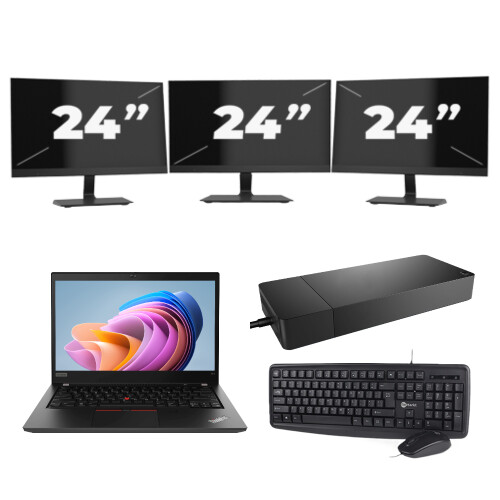 Lenovo ThinkPad T14 Gen 1 - AMD Ryzen 5 PRO 4650U - 14 inch - 8GB RAM - 256GB SSD - Windows 11 Home + 3x 24 inch Monitor Tweedehands