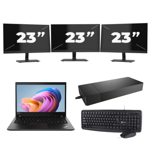 Lenovo ThinkPad T14 Gen 1 - AMD Ryzen 5 PRO 4650U - 14 inch - 8GB RAM - 256GB SSD - Windows 11 Home + 3x 23 inch Monitor Tweedehands