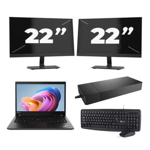 Lenovo ThinkPad T14 Gen 1 - AMD Ryzen 5 PRO 4650U - 14 inch - 8GB RAM - 256GB SSD - Windows 11 Home + 2x 22 inch Monitor Tweedehands