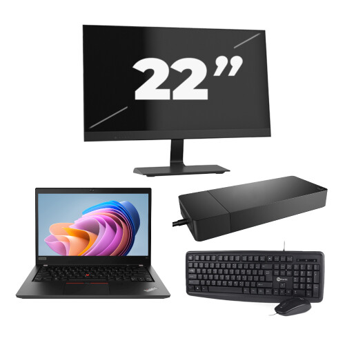 Lenovo ThinkPad T14 Gen 1 - AMD Ryzen 5 PRO 4650U - 14 inch - 8GB RAM - 256GB SSD - Windows 11 Home + 1x 22 inch Monitor Tweedehands