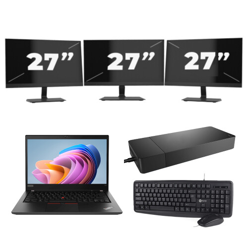 Lenovo ThinkPad T14 Gen 1 - AMD Ryzen 5 PRO 4650U - 14 inch - 8GB RAM - 256GB SSD - Windows 11 Home + 3x 27 inch Monitor Tweedehands