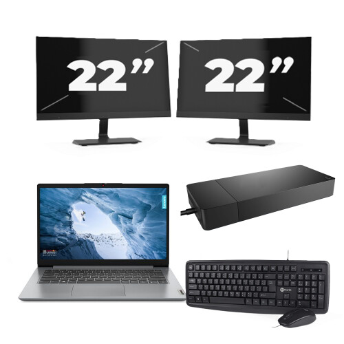 Lenovo ThinkPad T14 Gen 1 - AMD Ryzen 5 PRO 4650U - 14 inch - 8GB RAM - 256GB SSD - Windows 11 Home + 2x 22 inch Monitor Tweedehands