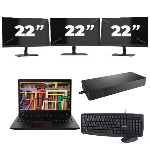Lenovo ThinkPad T14s Gen 1 - Intel Core i7-10e Generatie - 14 inch - 16GB RAM - 256GB SSD - Windows 11 Home + 3x 22 inch Monitor Tweedehands