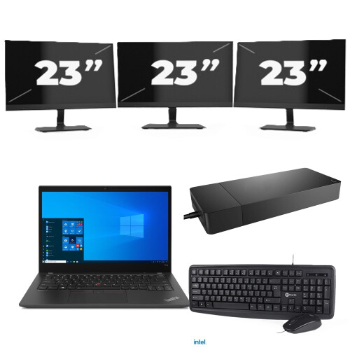 Lenovo ThinkPad T14s - Intel Core i7-10e Generatie - 14 inch - 32GB RAM - 256GB SSD - Windows 11 Home + 3x 23 inch Monitor Tweedehands