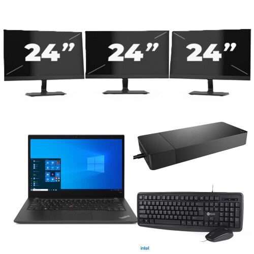 Lenovo ThinkPad T14s - Intel Core i7-10e Generatie - 14 inch - 32GB RAM - 256GB SSD - Windows 11 Home + 3x 24 inch Monitor Tweedehands