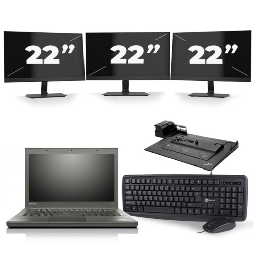Lenovo ThinkPad T450 - Intel Core i5-5e Generatie - 14 inch - 8GB RAM - 256GB SSD - Windows 11 + 3x 22 inch Monitor Tweedehands