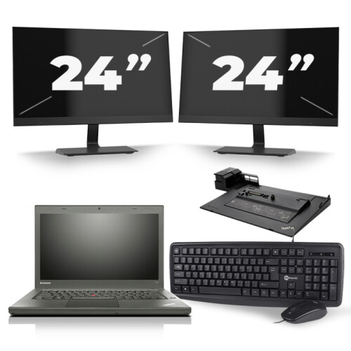 Lenovo ThinkPad T450 - Intel Core i5-5e Generatie - 14 inch - 8GB RAM - 256GB SSD - Windows 11 + 2x 24 inch Monitor Tweedehands