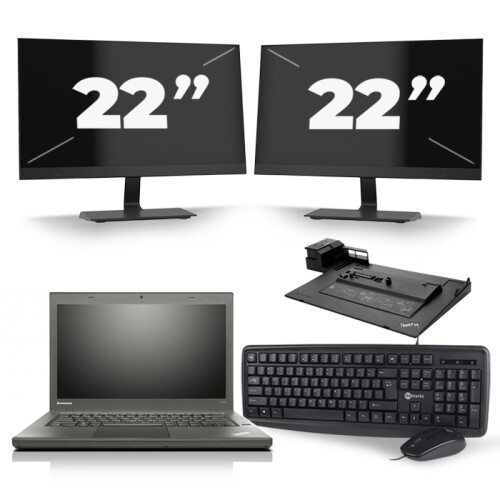 Lenovo ThinkPad T450 - Intel Core i5-5e Generatie - 14 inch - 8GB RAM - 256GB SSD - Windows 11 + 2x 22 inch Monitor Tweedehands