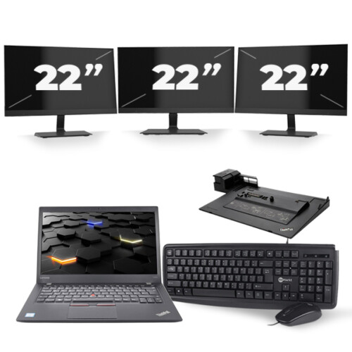 Lenovo ThinkPad T460s - Intel Core i7-6e Generatie - 14 inch - 16GB RAM - 256GB SSD - Windows 11 + 3x 22 inch Monitor Tweedehands