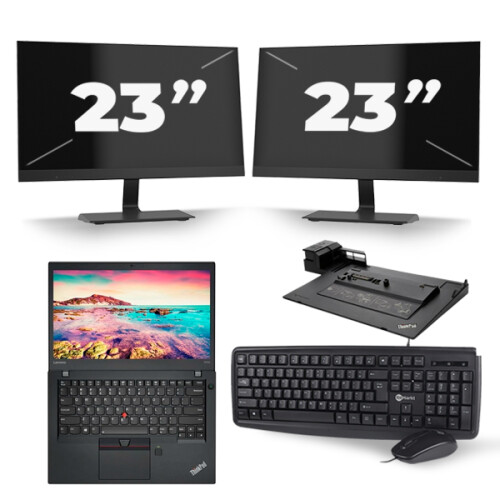 Lenovo ThinkPad T470s - Intel Core i5-7e Generatie - 14 inch - 8GB RAM - 256GB SSD - Windows 11 + 2x 23 inch Monitor Tweedehands