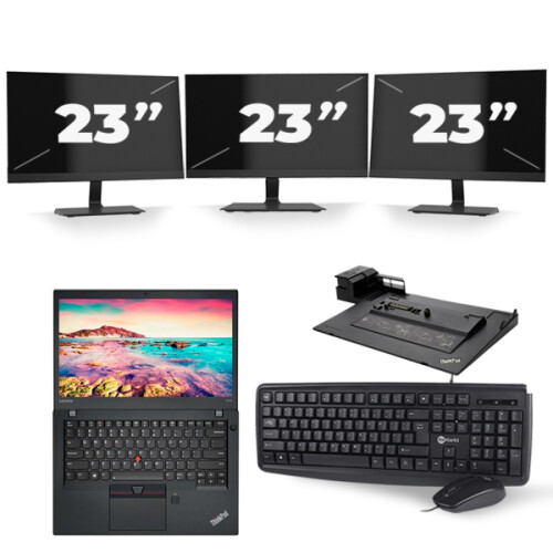 Lenovo ThinkPad T470s - Intel Core i5-7e Generatie - 14 inch - 8GB RAM - 256GB SSD - Windows 11 + 3x 23 inch Monitor Tweedehands