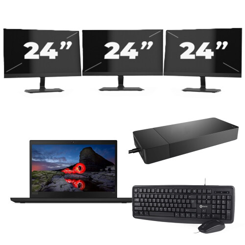 Lenovo ThinkPad T495 - AMD Ryzen 5 PRO 3500U - 14 inch - 16GB RAM - 256GB SSD - Windows 11 Home + 3x 24 inch Monitor Tweedehands