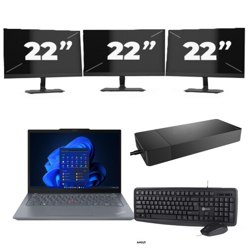 Lenovo ThinkPad X13 - AMD Ryzen 3 PRO 4450U - 13 inch - 8GB RAM - 256GB SSD - Windows 11 Home + 3x 22 inch Monitor Tweedehands