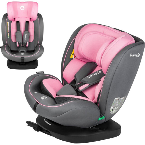 Lionelo Bastiaan - i-Size Autostoeltje 4in1 - 360° Draaibaar - ISOFIX&Top Tether - Groep 0-1-2-3 (40-150 cm) - SideProtect - Memory Foam Hoofdsteun - RWF&FWF - Verstelbare Hoofdsteun&Rugleuning - DriSeat Luchtcirculatie - Grijs/Roze