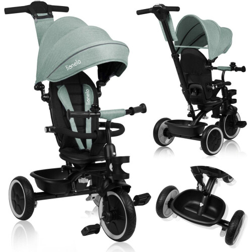 Lionelo Berry - Driewieler 2in1 - 360° draaibare stoel - PU wielen - Verstelbare duwstang - Groen Tweedehands