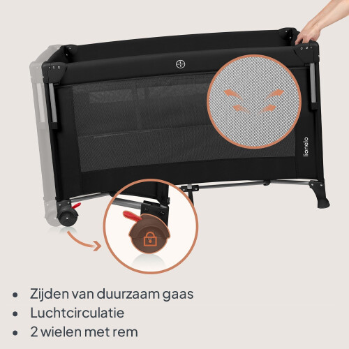 Lionelo Ellen - Reisbedje 3-in-1 - Aanschuifbedje - Opvouwbaar - Wieltjes met Rem - Tot 15 kg