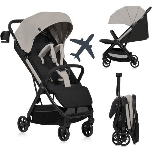 Lionelo Julie Air - Ultralichte Buggy - Auto-Folding - 7,5 kg - Verstelbare Rugleuning - XXL Zonnescherm UPF50+ - Beige