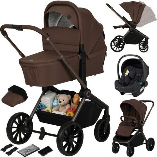 Lionelo Mika Plus - Kinderwagen 3in1 - XXL SET - incl. i-Size autostoel - All-terrain wielen - tot 22kg - Bediening met één hand - Bruin Tweedehands