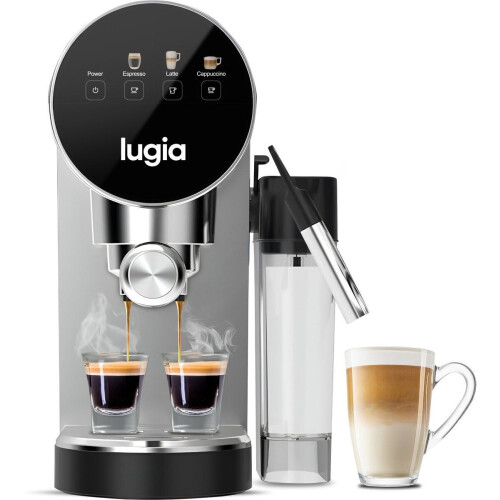 Lugia Koffiemachine - Pistonmachine - 20 bar druk - Automatische melkopschuimer - LED-display - Zwart