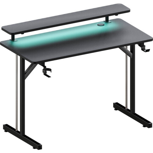 Lugia Pro Gaming Bureau - 80x50x88 cm - RGB LED Verlichting - Carbon Krasbestendig - Monitor Stand - Stopcontact - Gaming Desk - Zwart/blauw Tweedehands