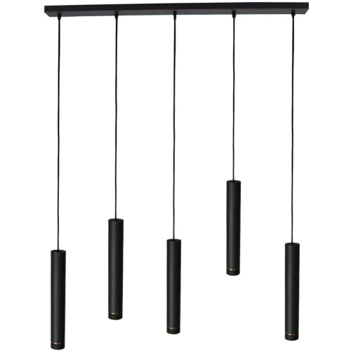 Mexlite Hanglamp DownLume – 5-Lichts – Zwart Metaal – Grote Eettafellamp – GU10 – Modern Design