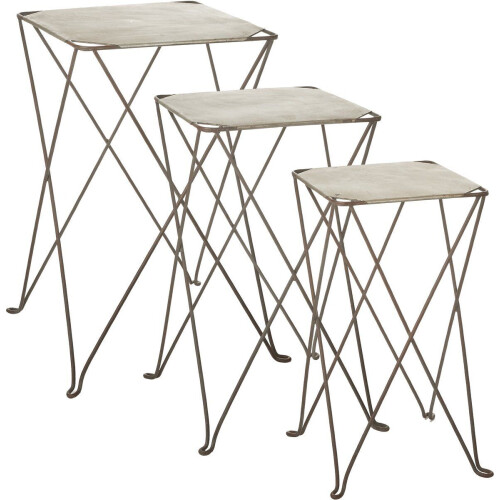 Mica Decorations Afra - Plantentafel Set van 3 - L30 x B30 x H54 cm L35,5 x B35,5 x H58 cm L40,5 x B40,5 x H63 cm - Grijs