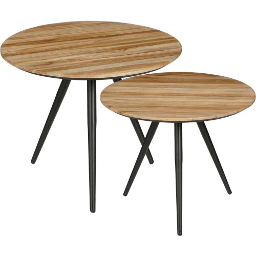 Mica Decorations Jailey - Bijzettafel - Set van 2 - H49 xØ50 cm - Gerecycled Hout - Bruin (2 stuks)