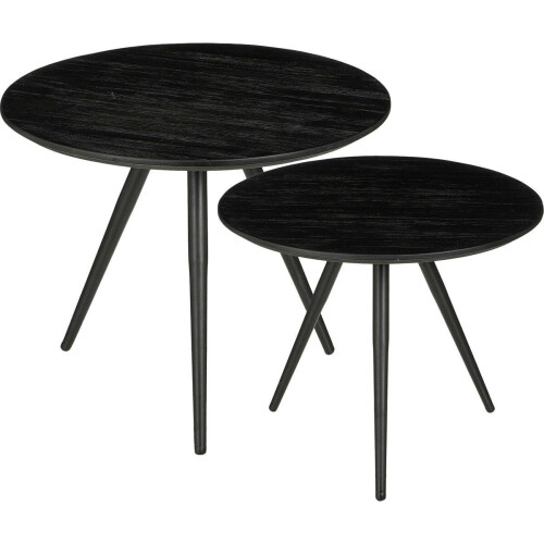 Mica Decorations Jailey - Bijzettafel - Set van 2 - H49 xØ50 cm - Gerecycled Hout - Zwart (2 stuks)