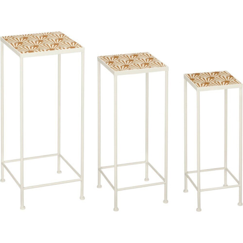Mica Decorations Odile Bijzettafel - Set van 3 - L28 x B28 x H67 cm - Metaal - Bruin Wit (set van 3)
