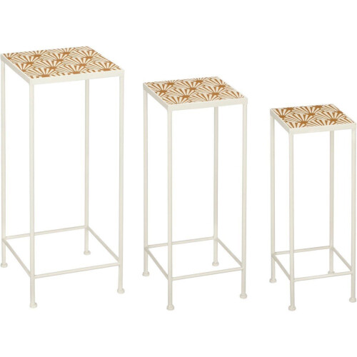 Mica Decorations Odile Bijzettafel Set van 3 - Mozaïekdesign - Bruin/Wit - 28x28x67 cm 24x24x61 cm 20x20x55 cm (set van 3)