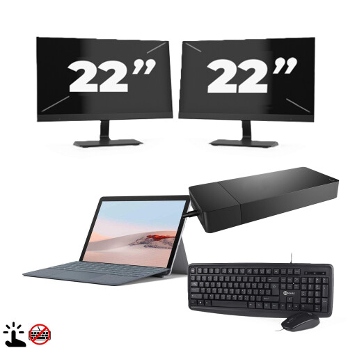 Microsoft Surface Go 2 (Zonder Toetsenbord) - Intel Core m3-8e Generatie - 10 inch - Touch - 4GB RAM - 64GB SSD - Windows 11 Home + 2x 22 inch Monitor Tweedehands