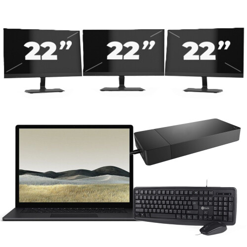 Microsoft Surface Laptop 3 - Intel Core i5-10e Generatie - 13 inch - 16GB RAM - 256GB SSD - Windows 11 Home + 3x 22 inch Monitor Tweedehands