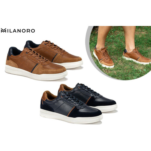 Milanoro - Lederen herensneakers - Comfortabel en stijlvol - Cognac - Maat 43 Tweedehands