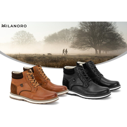 Milanoro - Lederen herensneakers - Warm gevoerd - Cognac - Maat 46 Tweedehands