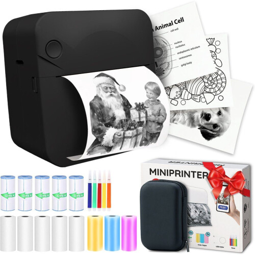Wission Mini Printer - Pocket Printer - 300 DPI - Incl. 1 Harde Etui + 13 Rollen Papier + 5 Pennen