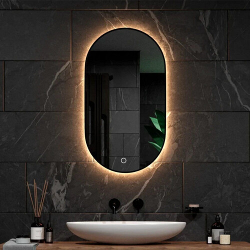 Mirlux Badkamerspiegel - LED Verlichting & Verwarming - Ovaal 90x50CM - Zwart Tweedehands