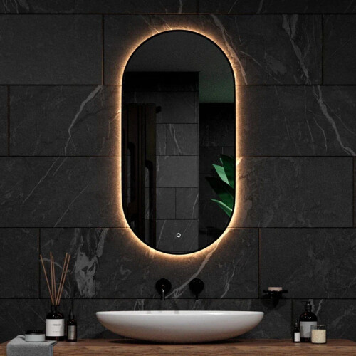 Mirlux Badkamerspiegel - Wandspiegel Ovaal - Dimbare LED Verlichting - Zwart Frame 100x50CM Tweedehands