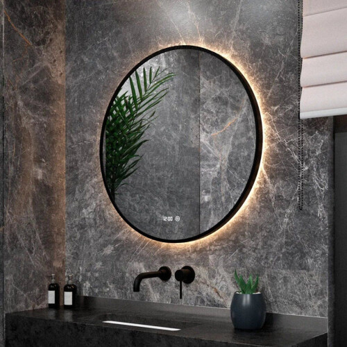 Mirlux Badkamerspiegel - Wandspiegel Rond - LED Verlichting Verwarming Anti Condens Mat Zwart 60CM
