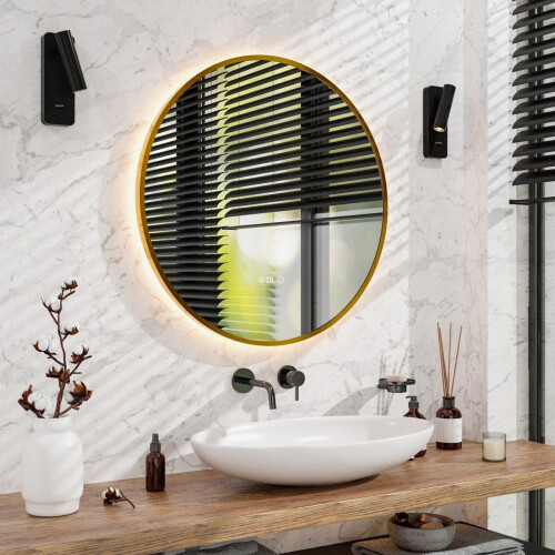 Mirlux Badkamerspiegel - Wandspiegel Rond - LED Verlichting - Verwarming - Goud Frame - 80CM