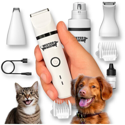 Mister Mill Mini Tondeuse 4 in 1 - Elektrische Nagelvijl Hond - Hondentondeuse - Kattentondeuse - Dierentondeuse - Vier Opzetstukken & Twee Opzetk