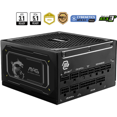 MSI MAG A1000GL - Interne voeding (PSU) - 1000W - Cybenetics ETA Gold - Volledig modulair - PCIe 5.0 Tweedehands